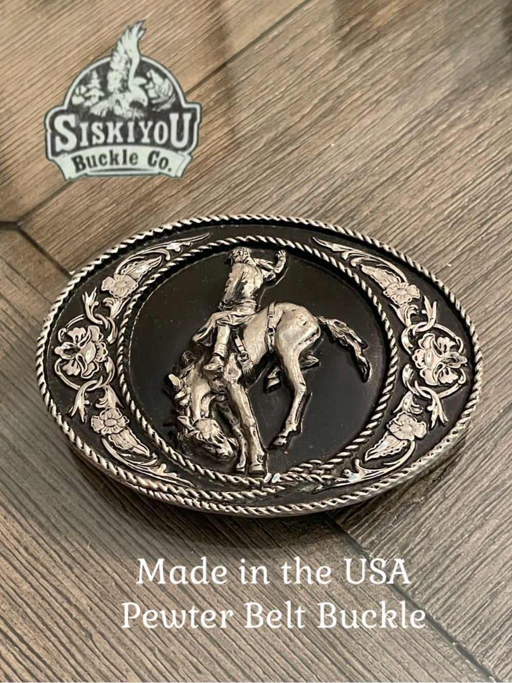 Vintage 1991 Siskiyou Buckle Co Cowboy Bronco Buster Bucking Bronco Black Pewter